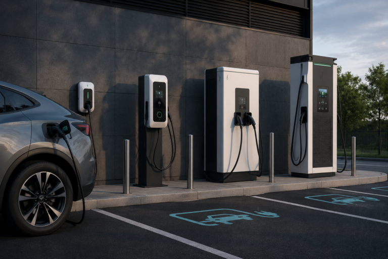 Car next to a range of chargers