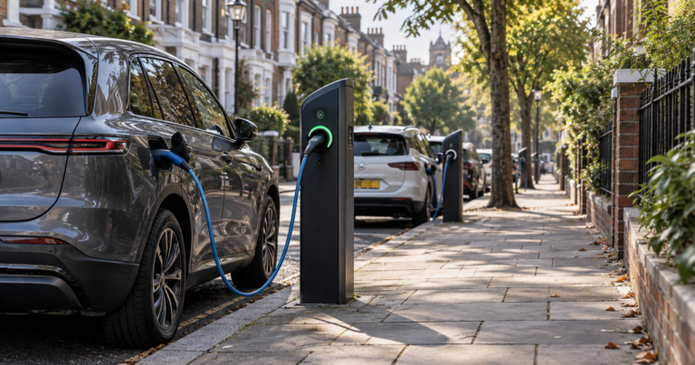 EVs changing on public chargers on the street