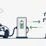 V2G illustration (car, charger, pillar)
