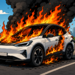 Cartoon of EV on Fire