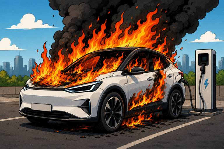 Cartoon of EV on Fire