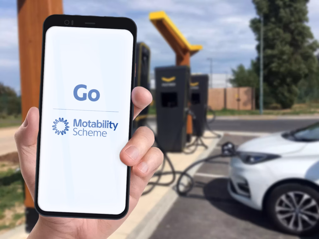 Motability Go app on a phone in a hand