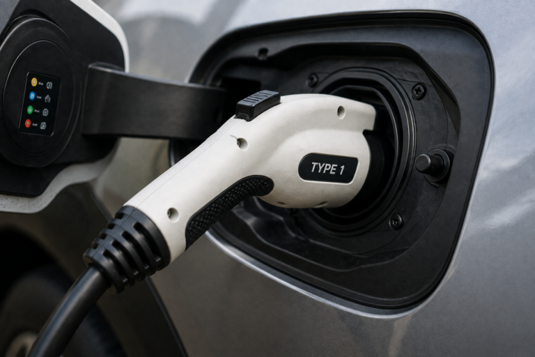 Type 1 plug connected to a vehicle
