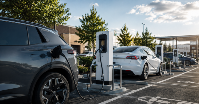 EVs charging in a car park