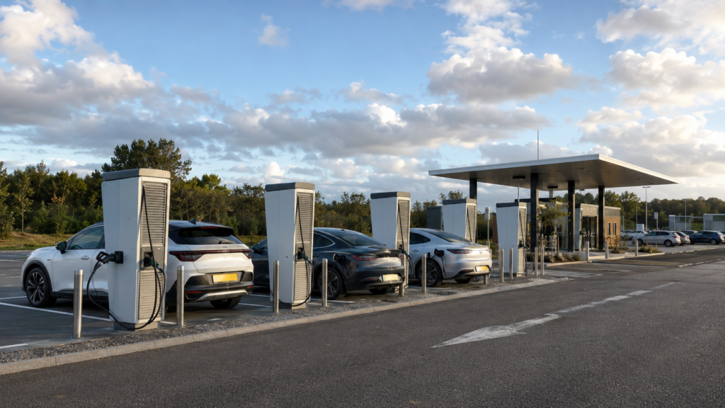 EVs charging at service station