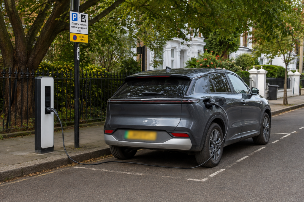 Car charging on a public road
