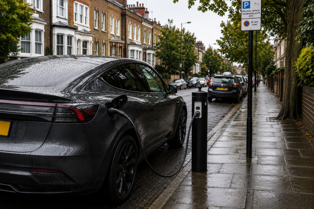 Car connected to a public on-street charger