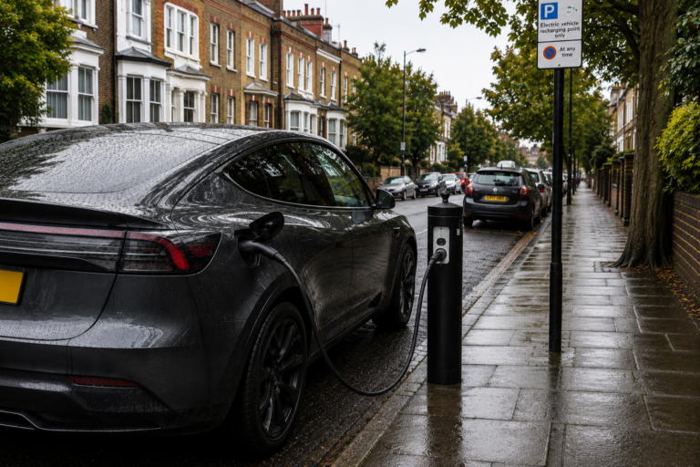 Car connected to a public on-street charger
