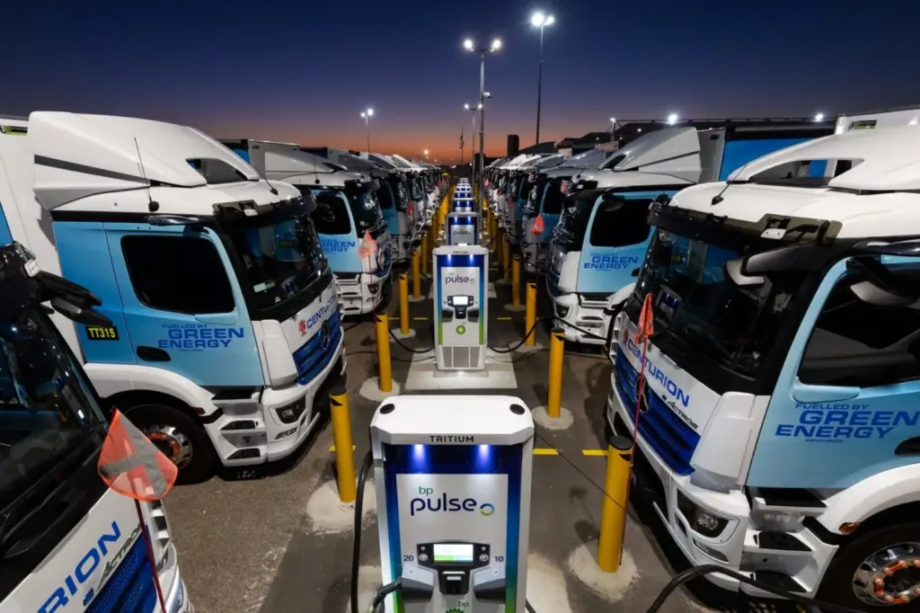 Electric HGVs charging on BP Pulse