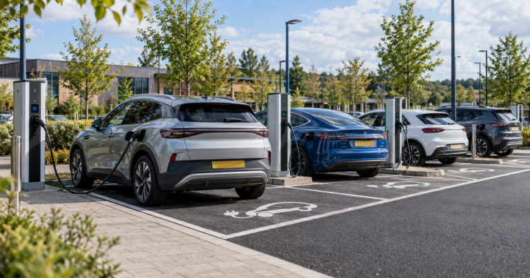 EVs charging in a car park