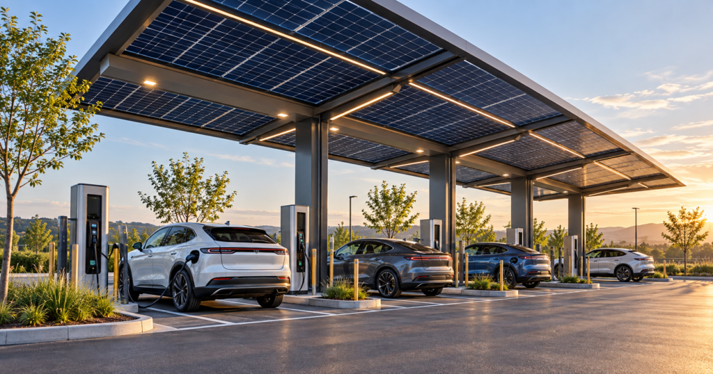 Example of Solar canapy for ev charging hub
