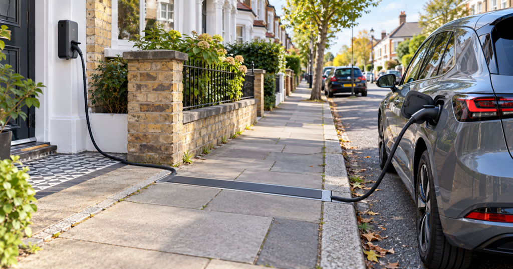 Cross pavement charging solution